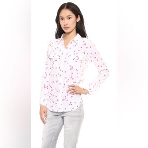 Equipment Femme 100% Silk Pink Stars Print White Rock Princess Blouse Si…​​